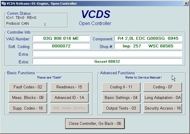Informations de l'ECU VCDS