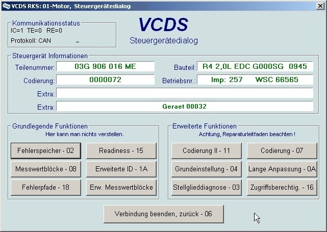 VCDS Steuergeräteinformation