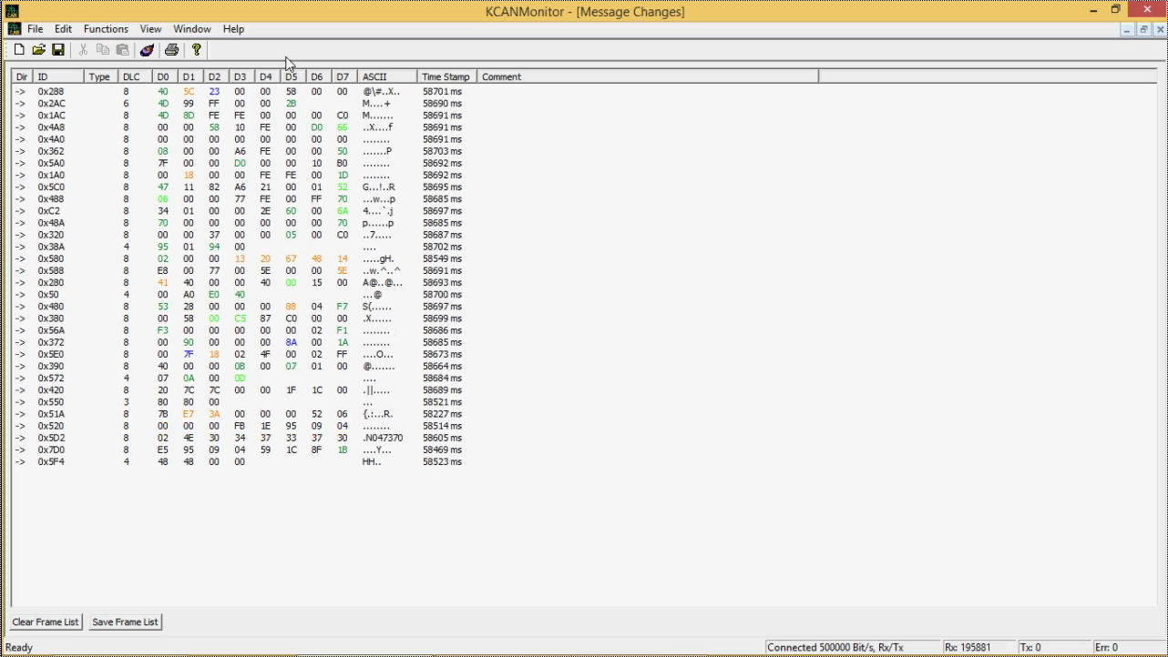 KCANMonitor - Software monitor CAN, finestra variazioni messaggi KCANMonitor - Software monitor CAN, finestra variazioni messaggi